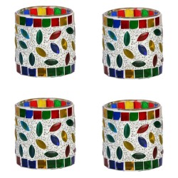 Somil Multicolour Table Top Glass Tea Light Holder - Pack of 4