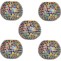 Somil Multicolour Table Top Glass Tea Light Holder - Pack of 5