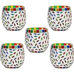 Somil Multicolour Table Top Glass Tea Light Holder - Pack of 5