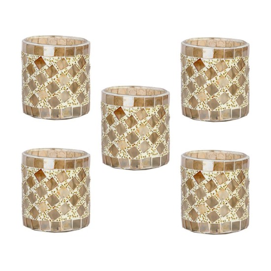 Somil Multicolour Table Top Glass Tea Light Holder - Pack of 5