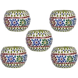 Somil Multicolour Table Top Glass Tea Light Holder - Pack of 5
