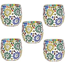 Somil Multicolour Table Top Glass Tea Light Holder - Pack of 5