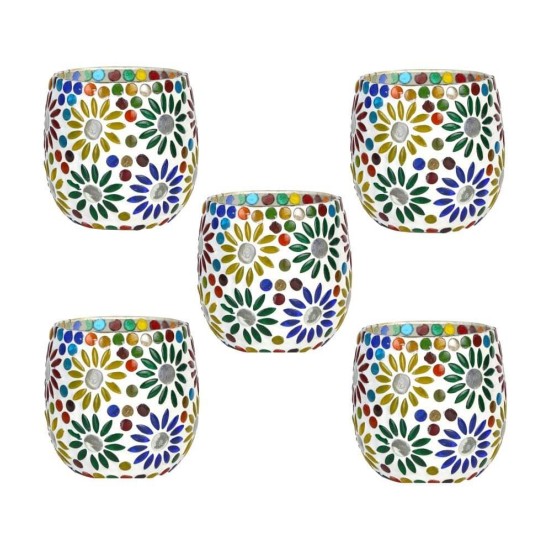 Somil Multicolour Table Top Glass Tea Light Holder - Pack of 5
