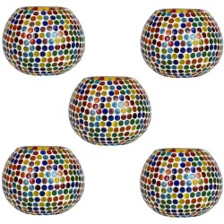 Somil Multicolour Table Top Glass Tea Light Holder - Pack of 5