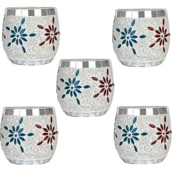 Somil Multicolour Table Top Glass Tea Light Holder - Pack of 5