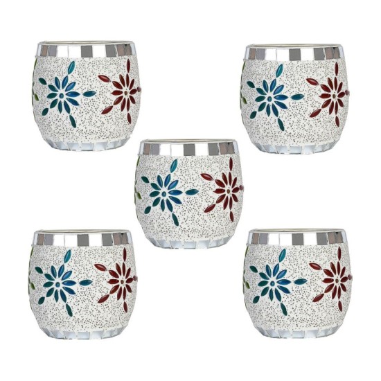 Somil Multicolour Table Top Glass Tea Light Holder - Pack of 5