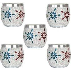 Somil Multicolour Table Top Glass Tea Light Holder - Pack of 5