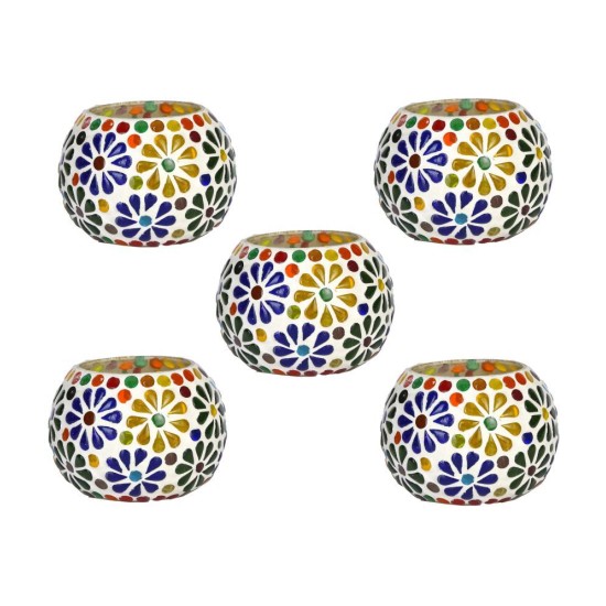 Somil Multicolour Table Top Glass Tea Light Holder - Pack of 5