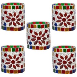 Somil Multicolour Table Top Glass Tea Light Holder - Pack of 5