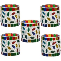 Somil Multicolour Table Top Glass Tea Light Holder - Pack of 5