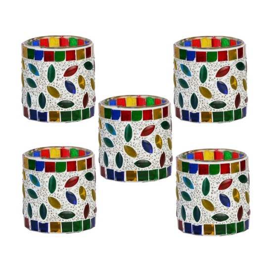 Somil Multicolour Table Top Glass Tea Light Holder - Pack of 5