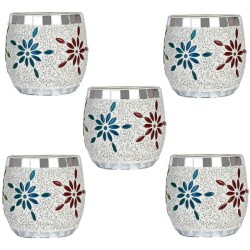 Somil Multicolour Table Top Glass Tea Light Holder - Pack of 5