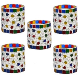 Somil Multicolour Table Top Glass Tea Light Holder - Pack of 5