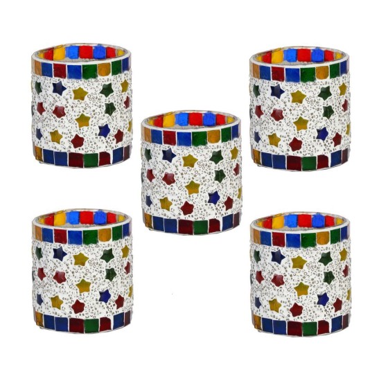 Somil Multicolour Table Top Glass Tea Light Holder - Pack of 5