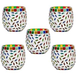 Somil Multicolour Table Top Glass Tea Light Holder - Pack of 5