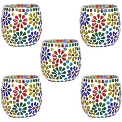 Somil Multicolour Table Top Glass Tea Light Holder - Pack of 5