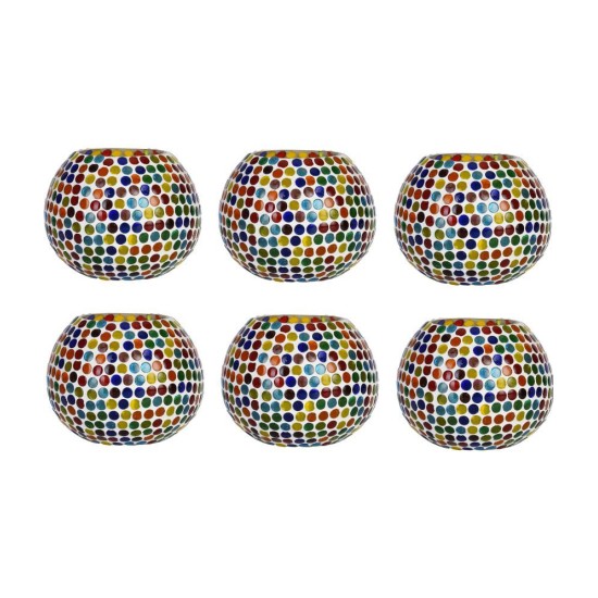 Somil Multicolour Table Top Glass Tea Light Holder - Pack of 6