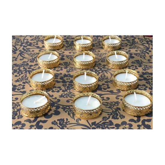 THRIFTKART Gold Floor Brass Tea Light Holder - Pack of 12