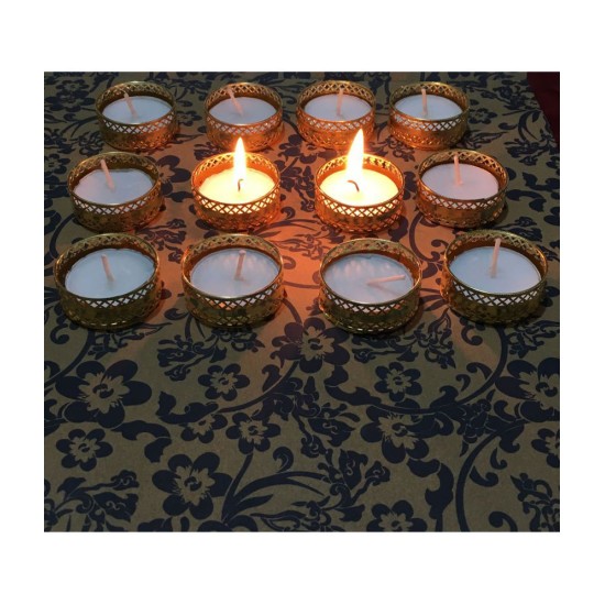 THRIFTKART Gold Floor Brass Tea Light Holder - Pack of 12