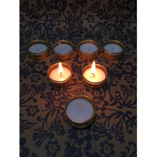 THRIFTKART Gold Floor Brass Tea Light Holder - Pack of 12