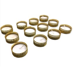 THRIFTKART Gold Floor Brass Tea Light Holder - Pack of 12