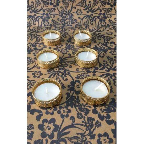 THRIFTKART Gold Floor Brass Tea Light Holder - Pack of 6