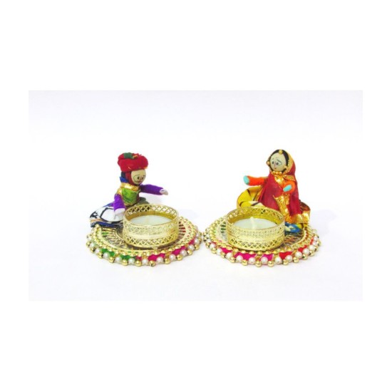 THRIFTKART Multicolour Table Top Metal Tea Light Holder - Pack of 4