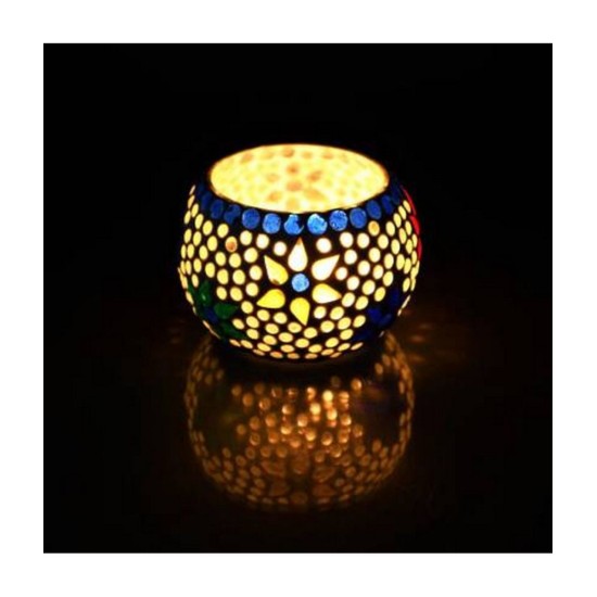 eCraftIndia Blue Table Top Glass Tea Light Holder - Pack of 2