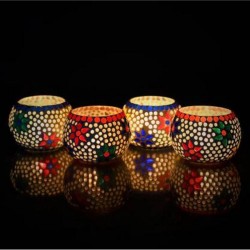 eCraftIndia Blue Table Top Glass Tea Light Holder - Pack of 4