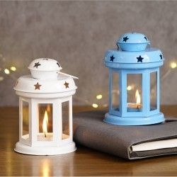 eCraftIndia Blue Table Top Iron Tea Light Holder - Pack of 2