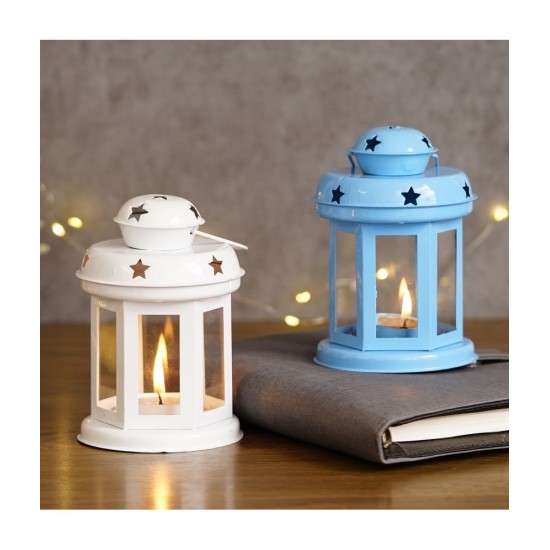 eCraftIndia Blue Table Top Iron Tea Light Holder - Pack of 2