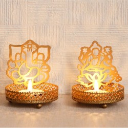 eCraftIndia Gold Table Top Aluminium Tea Light Holder - Pack of 2