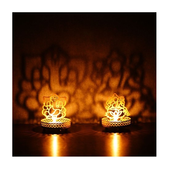 eCraftIndia Gold Table Top Aluminium Tea Light Holder - Pack of 2