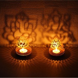 eCraftIndia Gold Table Top Aluminium Tea Light Holder - Pack of 2