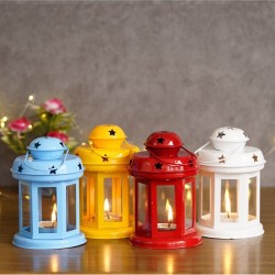 eCraftIndia Multicolour Table Top Iron Tea Light Holder - Pack of 4