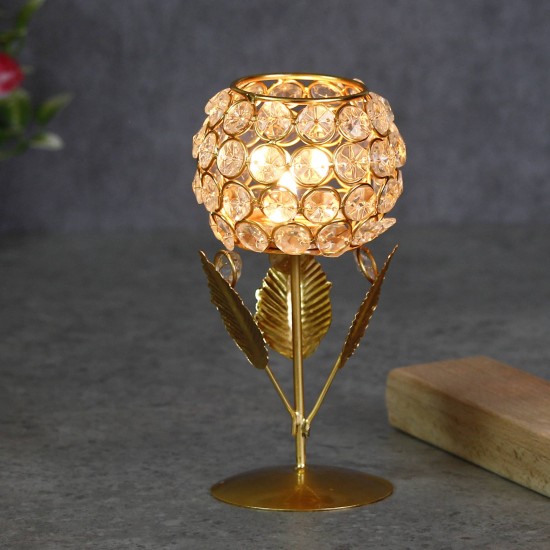 eCraftIndia White & Gold-Toned Leaf Shape Crystal Tea Light Holder eCraftIndia White & Gold-Toned Leaf Shape Crystal Tea Light Holder