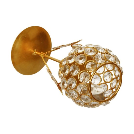 eCraftIndia White & Gold-Toned Leaf Shape Crystal Tea Light Holder