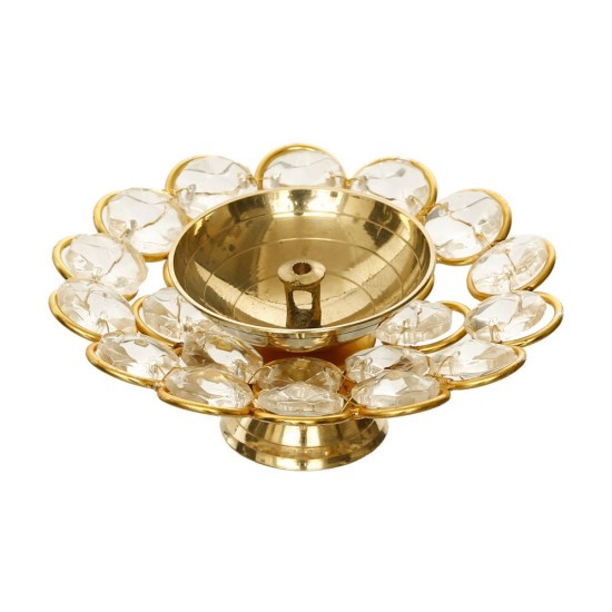 eCraftIndia White Table Top Crystal Tea Light Holder - Pack of 1