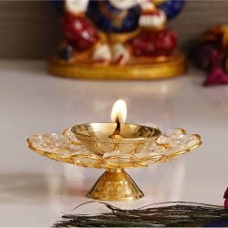 eCraftIndia White Table Top Crystal Tea Light Holder - Pack of 1