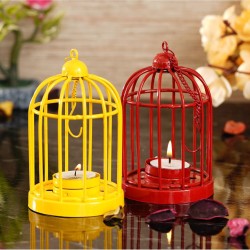 eCraftIndia Yellow Table Top Iron Tea Light Holder - Pack of 2