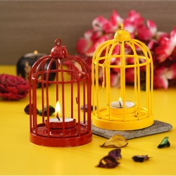 eCraftIndia Yellow Table Top Iron Tea Light Holder - Pack of 2