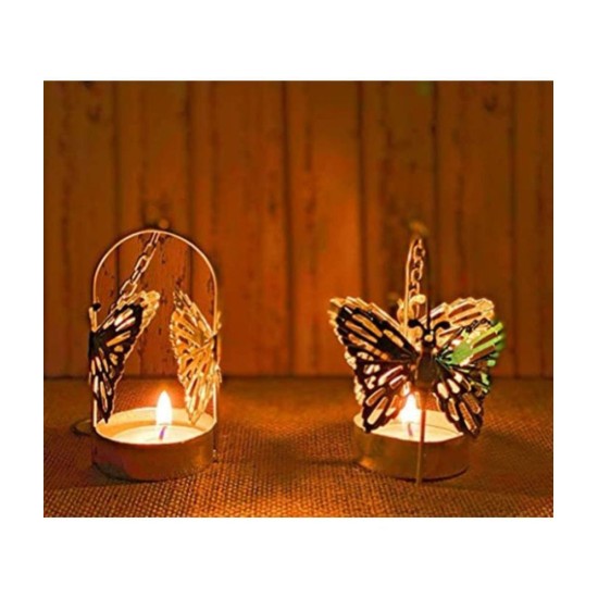 thrifkart Gold Hanging Wood Tea Light Holder - Pack of 1