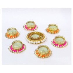 thriftkart Multicolour Floor Brass Tea Light Holder - Pack of 7