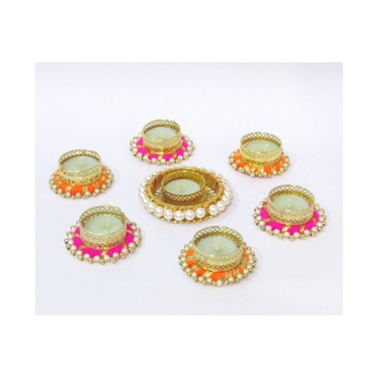 thriftkart Multicolour Floor Brass Tea Light Holder - Pack of 7