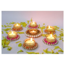 thriftkart Multicolour Floor Brass Tea Light Holder - Pack of 7