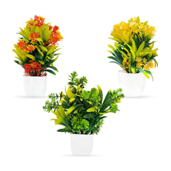 HOMETALES - Multicolor Evergreen Artificial Flowers With Pot ( Pack of 3 )