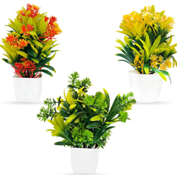 HOMETALES - Multicolor Evergreen Artificial Flowers With Pot ( Pack of 3 )