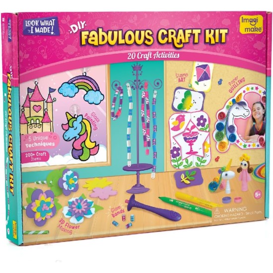 Imagimake 3-in-1 Awesome Craft Kit - Kids Arts and Crafts - Arts and Crafts for Kids Ages 6-8 - Air Dry Clay, Paper Quilling Kit, Stamp for Kids - Gifts for 5, 6, 7, 8 Year Old Girls