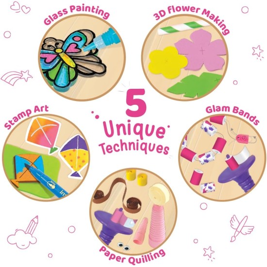 Imagimake 3-in-1 Awesome Craft Kit - Kids Arts and Crafts - Arts and Crafts for Kids Ages 6-8 - Air Dry Clay, Paper Quilling Kit, Stamp for Kids - Gifts for 5, 6, 7, 8 Year Old Girls