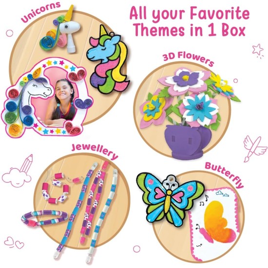 Imagimake 3-in-1 Awesome Craft Kit - Kids Arts and Crafts - Arts and Crafts for Kids Ages 6-8 - Air Dry Clay, Paper Quilling Kit, Stamp for Kids - Gifts for 5, 6, 7, 8 Year Old Girls